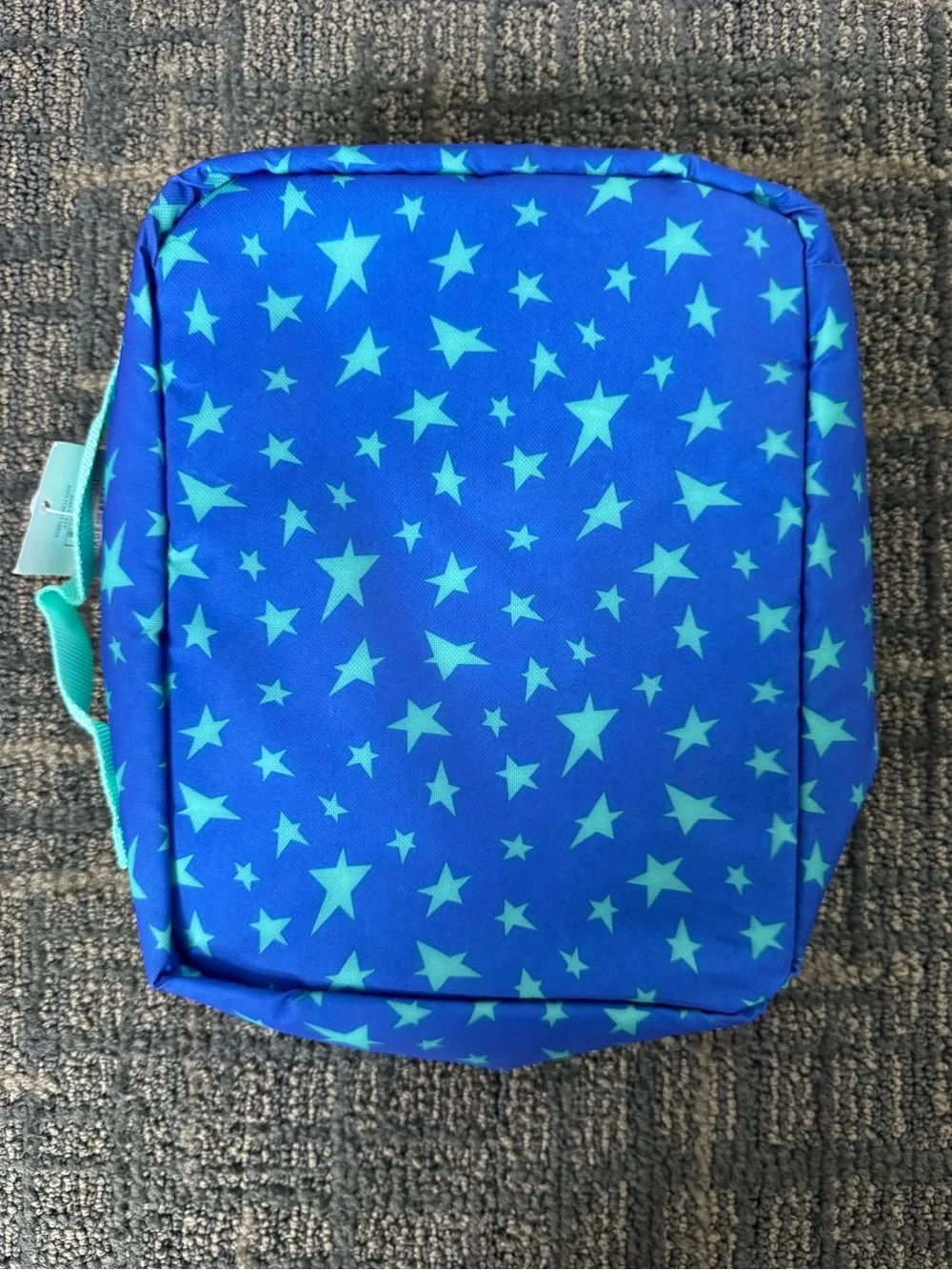 Kids Insulated Lunch Tote Blue Aqua Star Print Red Zip School Snack Bag O/S